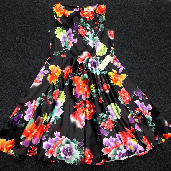 Grace Karin Dresses & Skirts - Grace Karin Fit and Flare Dress Floral Garden Party Women Size L Black